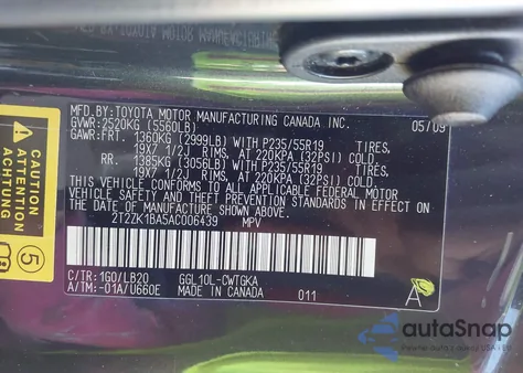 2010 Lexus Rx 350 from USA, damaged, VIN 2T2ZK1BA5AC006439